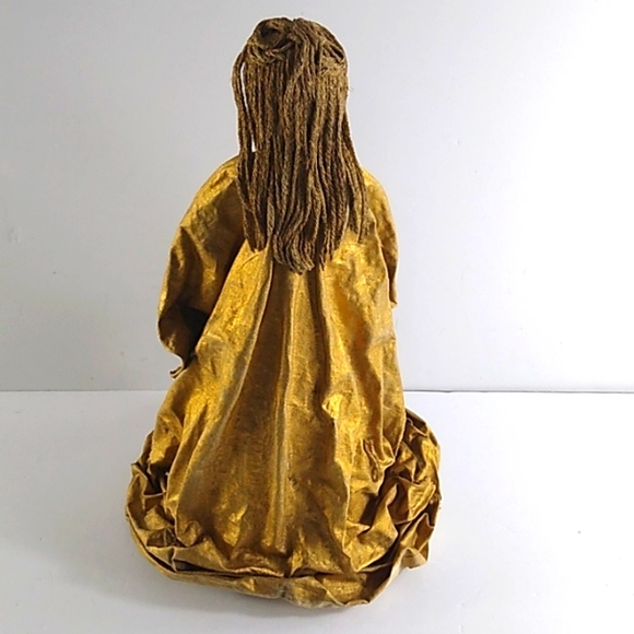 Gold Angel Tree Table Topper Papier Mache No Face Primitive Art Praying 15" Tall - Picture 5 of 6